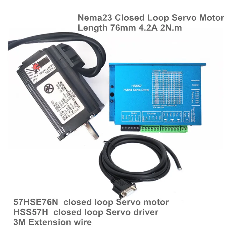 

1Set Nema23 Closed Loop Servo Motor 76mm 4.2A Closed Loop 2N.m & HSS57 Hybrid Step-servo Driver CNC Controller Kit