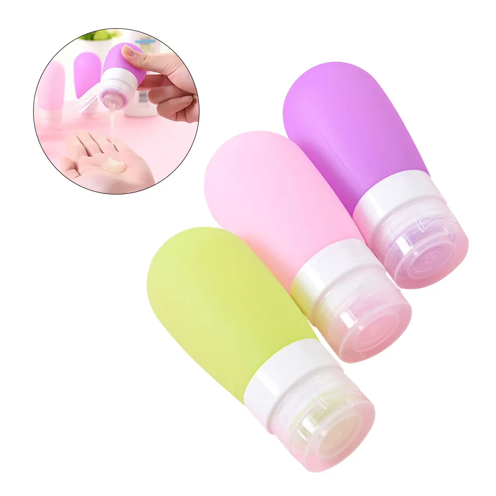 3pcs Portable Silicone Travel Bottles 80ml Travel Size Toiletries Containers Shampoo Cosmetic