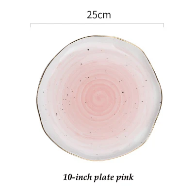Европейский стиль, французский стиль, Золотая оправа, керамическая тарелка, рыбные блюда для бифштекса, западное блюдо, десертная тарелка, миска для риса, Phnom Penh, серия - Цвет: 10-inch plate pink