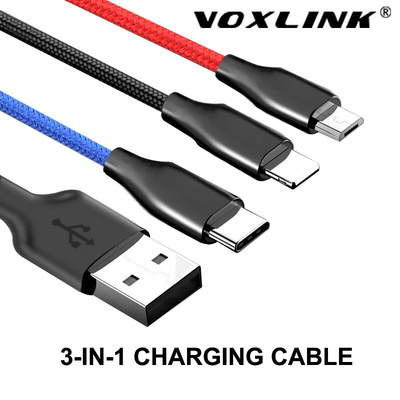 

VOXLINK USB Cable 3 in 1 For iPhone XS Max XR X 8 7 Charging Charger Micro USB Cable For Android USB Type C Mobile Phone Cables