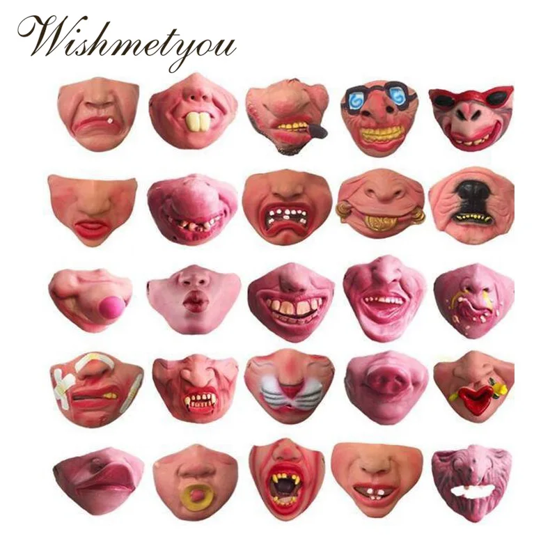 

WISHMETYOU Halloween Mask latex Funny Weird Prank Clown Disguise Half Face Party Mask Cosplay Terrible Halloween Decoration Tool