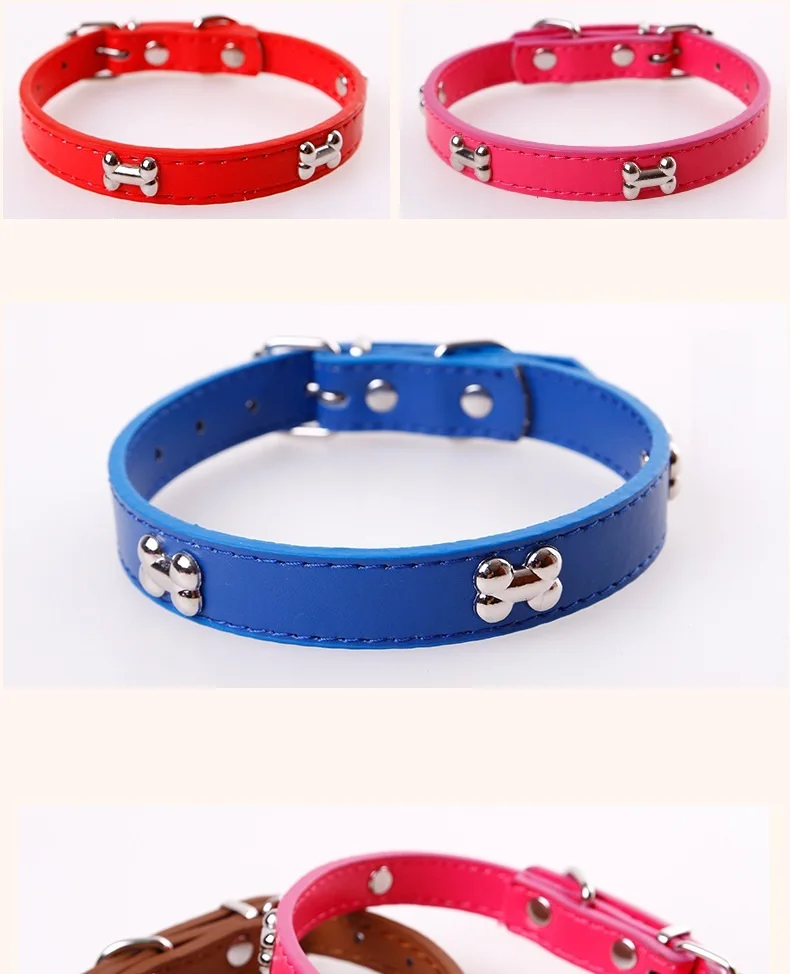 Bone Leather Durable Pet Dog Collar Pet Supplies Accessories Neck Strap Collar For Dog Puppy Pug Collars For Small Large Dogs