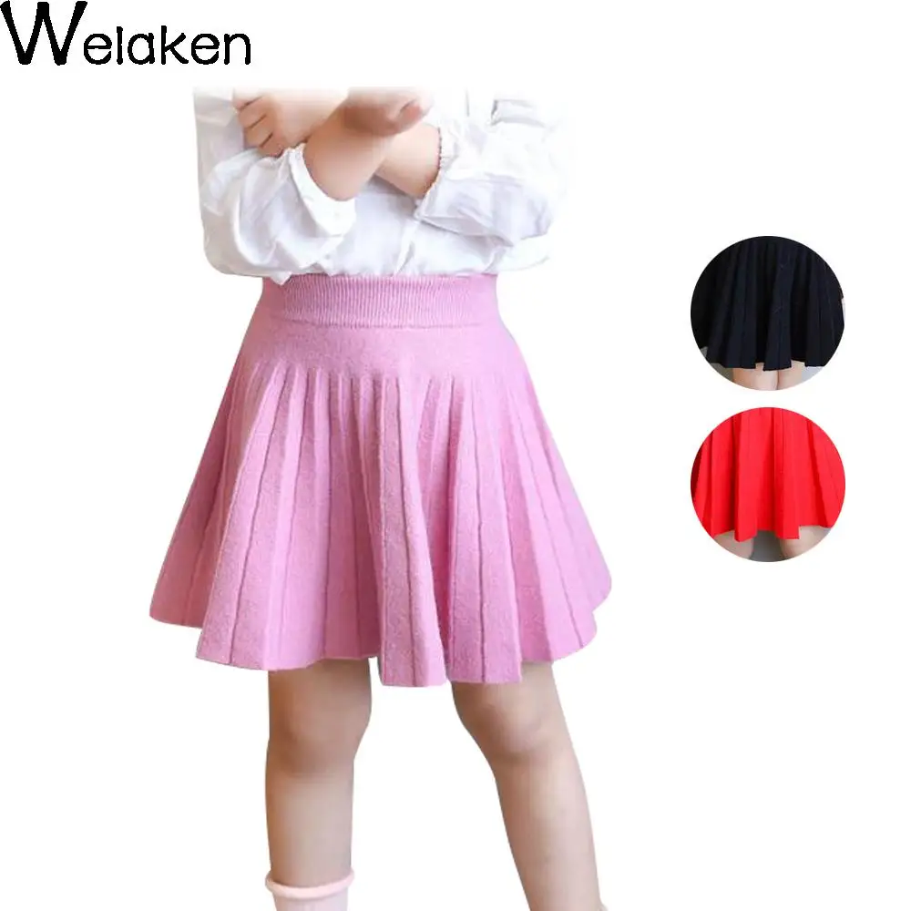 Fashion 2016 Girls Skirts All match Solid Wool Princess Pleated Skirt