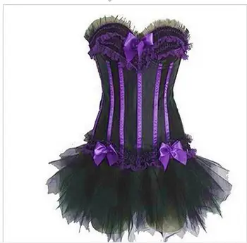 

black+purple stripe sexy corset top with g-string, waist corsets and bustiers overbust corset white mini tutu skirt