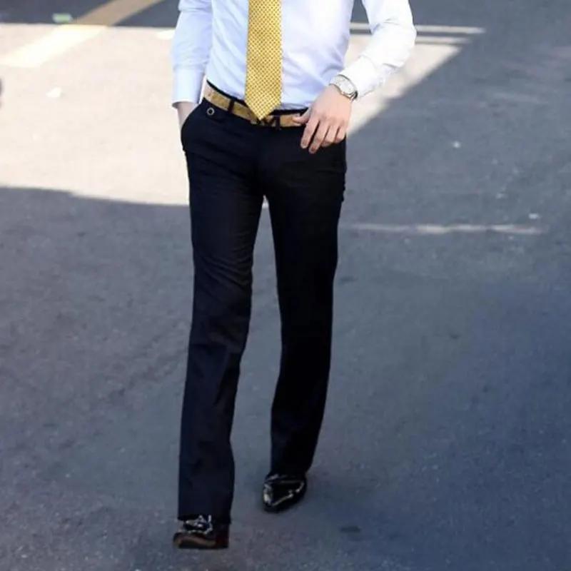 Men's Suit Pants Men's Micro bell pants Male Slim Korean version of Navy Blue feet pants British free Trousers Size 28-37