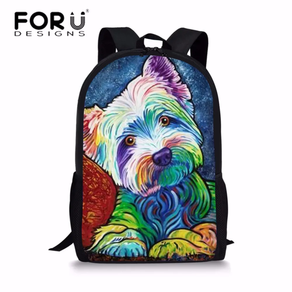 

FORUDESIGNS Children Backpacks Oil Painting Yorkshire Terrier Printing School Bags for Kids Fashion School Bagpacks Satchel