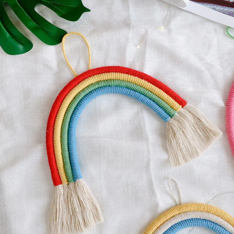 Arco Iris hecha a mano tejido ornamento nórdico Simple chico habitación decoración de la pared colgante, decoración para el hogar, accesorios, Arco Iris hecha a mano tejido ornamento nórdico Simple chico habitación decoración de la pared colgante, decoración para el hogar, accesorios,