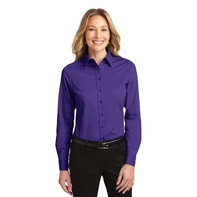 Port Authority L608 Ladies Long Sleeve Easy Care Shirt Purple & Light Stone - Small