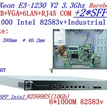 Универсальный доступ Маршрутизаторы 1U брандмауэр Barebone PC 2* SFP 10 ГБ с intel 6*82583 В Gigabit lan ин 4 ядра Xeon E3-1230 V2 3,3 г