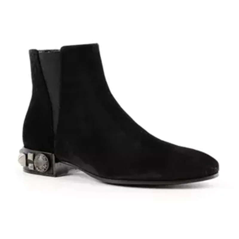 Genuine Leather Black Suede Cowhide Ankle Boots Womens Shoes Black Suede Winter Shoes Women Luxury Brand Shoes Women Top Quality