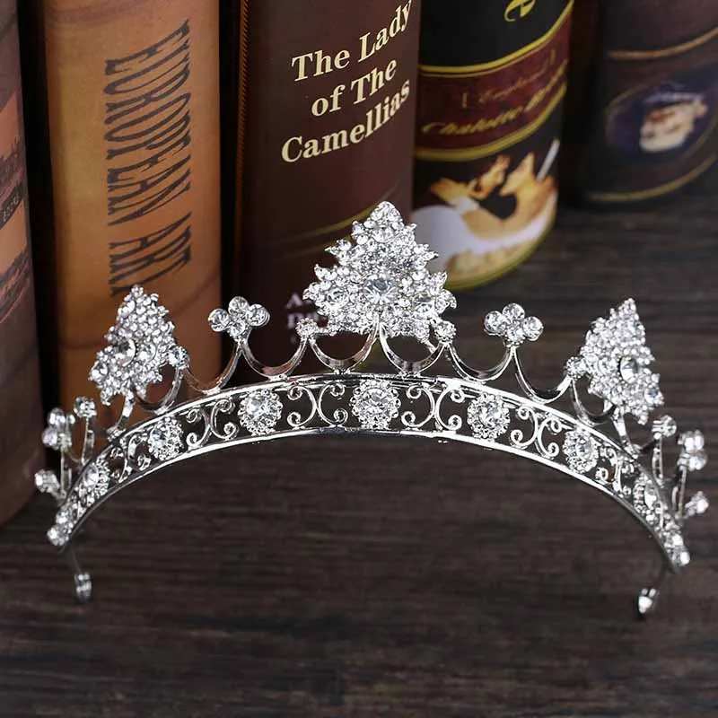 

Charm Crystal Rhinestone Queen Tiara and Crowns Hair Jewelry Diamante Baroque Leaf Diadem Wedding Hair Accessories Decoration VL