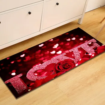 

Romantic Valentine's Day Gift Carpet 3D Rose Heart Long Kitchen Rugs Floor Mat Front Porch Rug Foot Pad Tapis Wedding Decoration