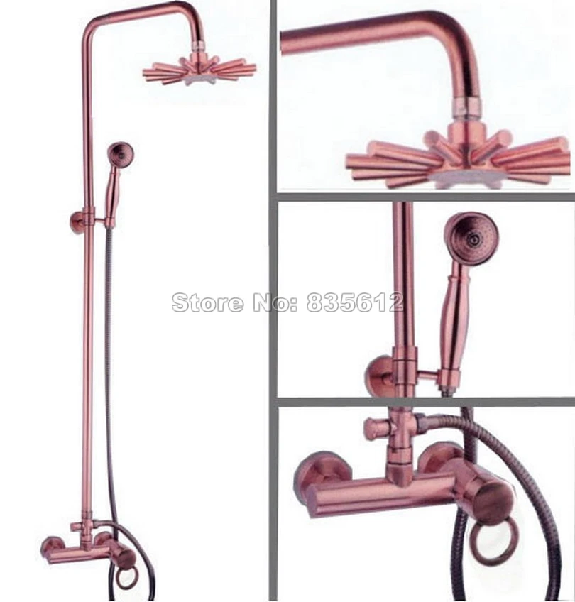 Antique Red Copper Bathroom Hold Shower+Single Handle Mixer Tap Wall Mounted Rain Shower Faucet Set Wrg011