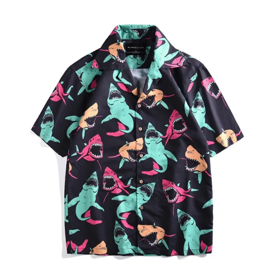 Vogue Лето 2019 Акула Печать рубашка Для мужчин Повседневное гавайская рубашка короткий рукав Повседневное праздник пляжная рубашка Chemise Homme