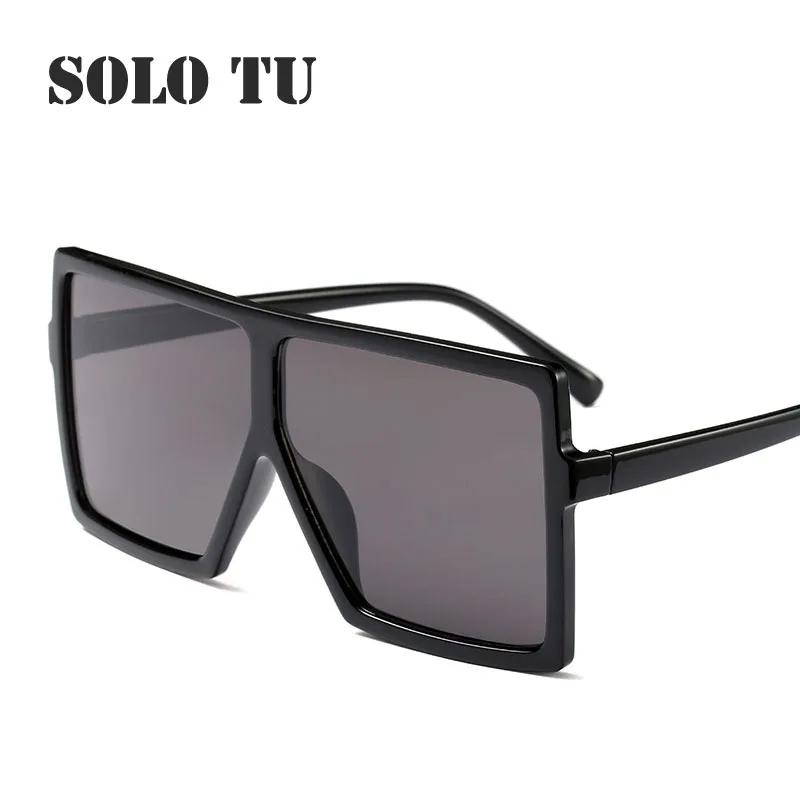 Flat Top Square Sunglasses Men Women Retro Oversized Goggles Glasses