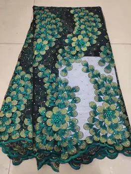 

Green African lace fabric 2018 high quality embroidered lace beaded lace fabric for wedding bride 5yards per lot
