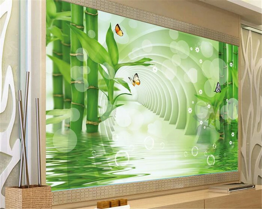Beibehang Menyesuaikan Fashion 3D Hutan Bambu Refleksi Kamar Tidur