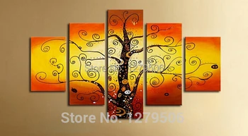 

100% Hand Painted Money Tree Oil Painting On Canvas 5Pcs/set Paintings Wall Decoration
