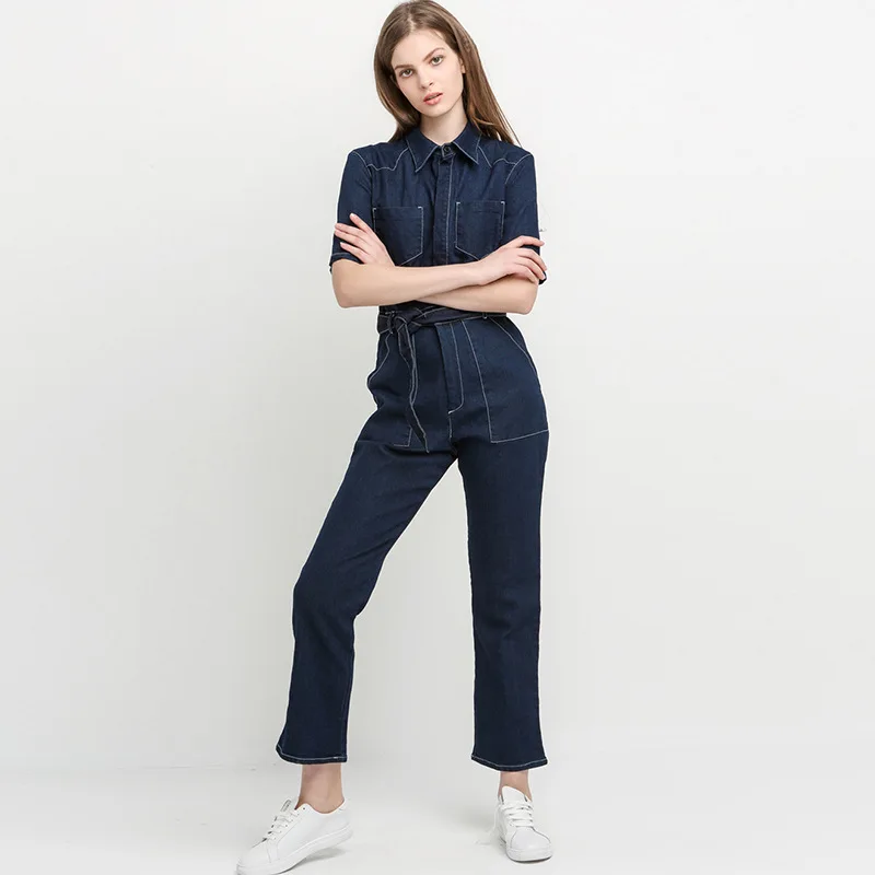 

2018 Causal Summer Denim Jumpsuits High Waist Vintage Female Loose Denim Jumpsuits Elegant Slim Rompers Big size Cargo Playsuit
