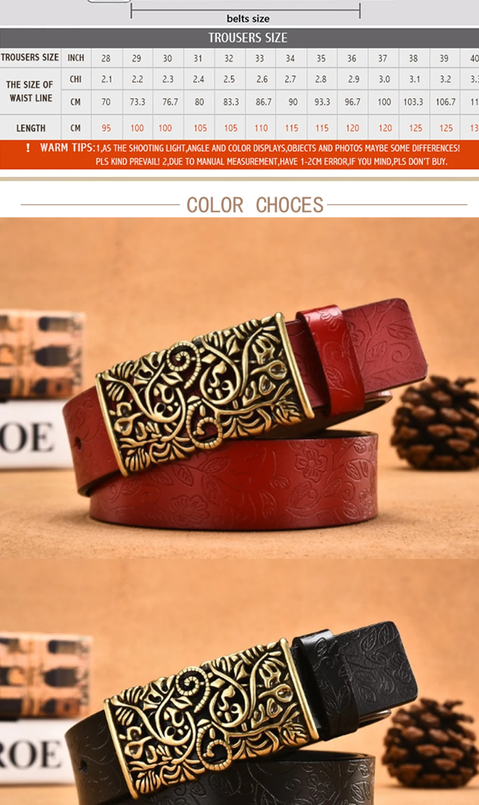 COOLERFIRE Genuine Cowskin Leather Belts For Women Carved Design Retro Metal Women Strap Female High Quality Belts LB015