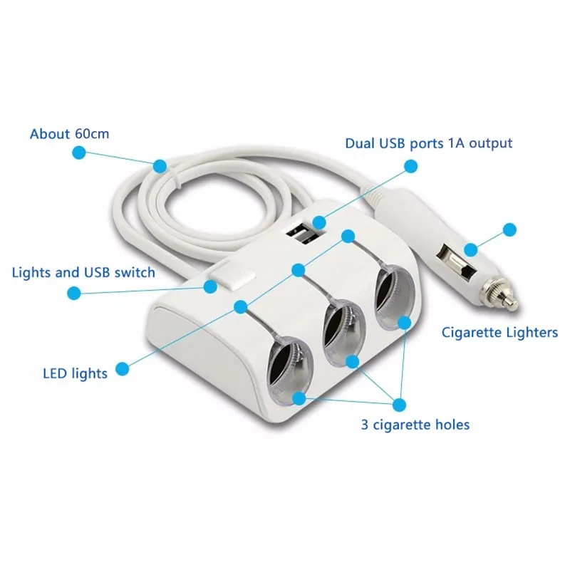 DC 12 V/24 V Два usb порта 3 способа автомобильного прикуривателя сплиттер адаптер питания выход 120 W зарядное устройство для iPhone samsung