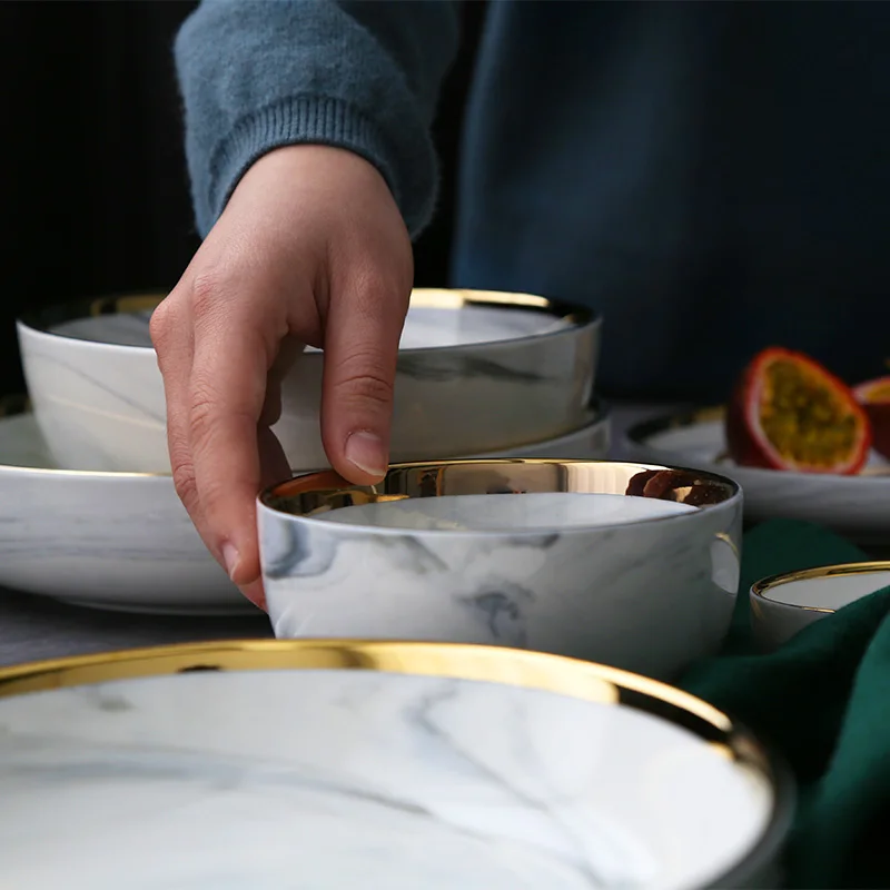 KINGLANG керамический золотой тонкий европейский стиль салатник блюда для бифштекса еда лоток посуда