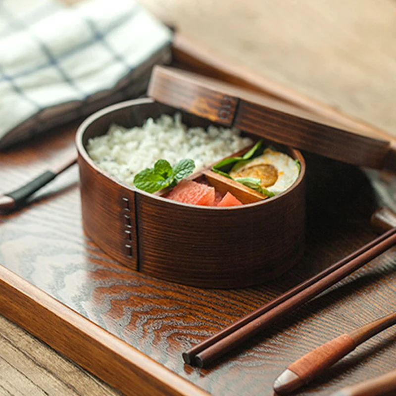 Wood Lunch Box Japanese Bento Boxes Handmade Natural Wooden Sushi Box Portable Food Container Dinnerware Set (8)