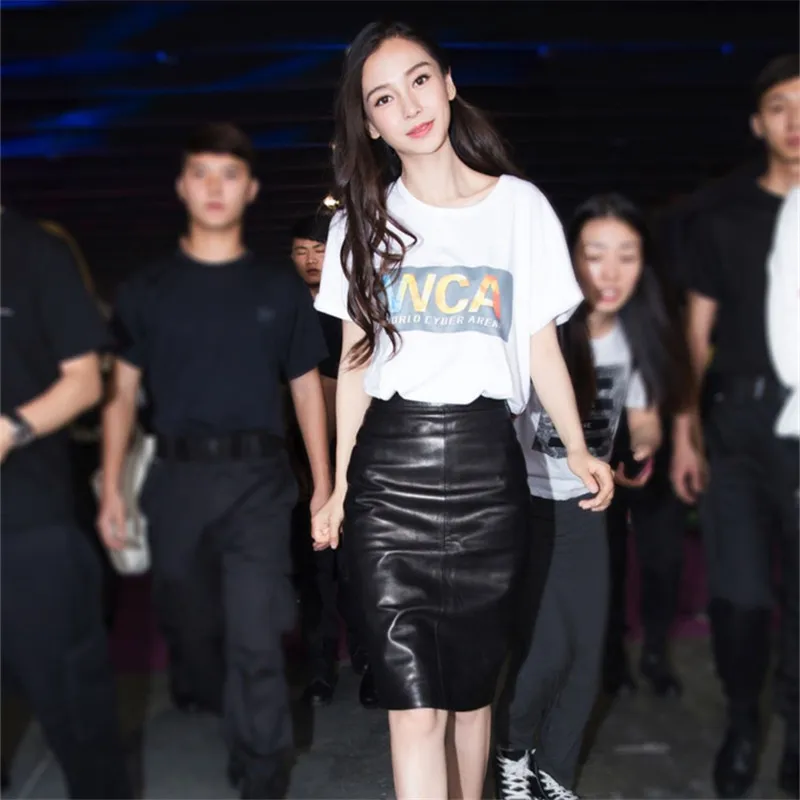 

Saia None Saia Longa Pencil Skirt Real Genuine Leather Solid 2018 New Women's Sheep Hip Professional High Waist Sexy Plus Size