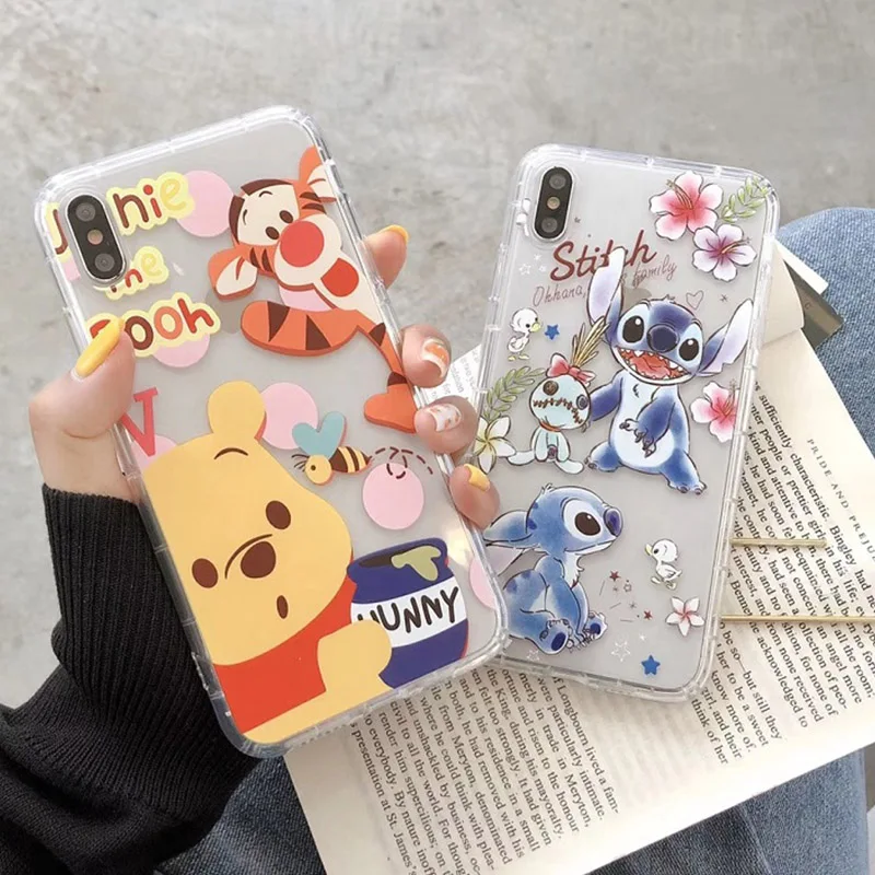 

Cartoon Winnie Pooh Stitch Clear Soft TPU Cover for huawei P30 P30pro clear case for Samsung note9 S9 S9plus S10 for iphone XS 7