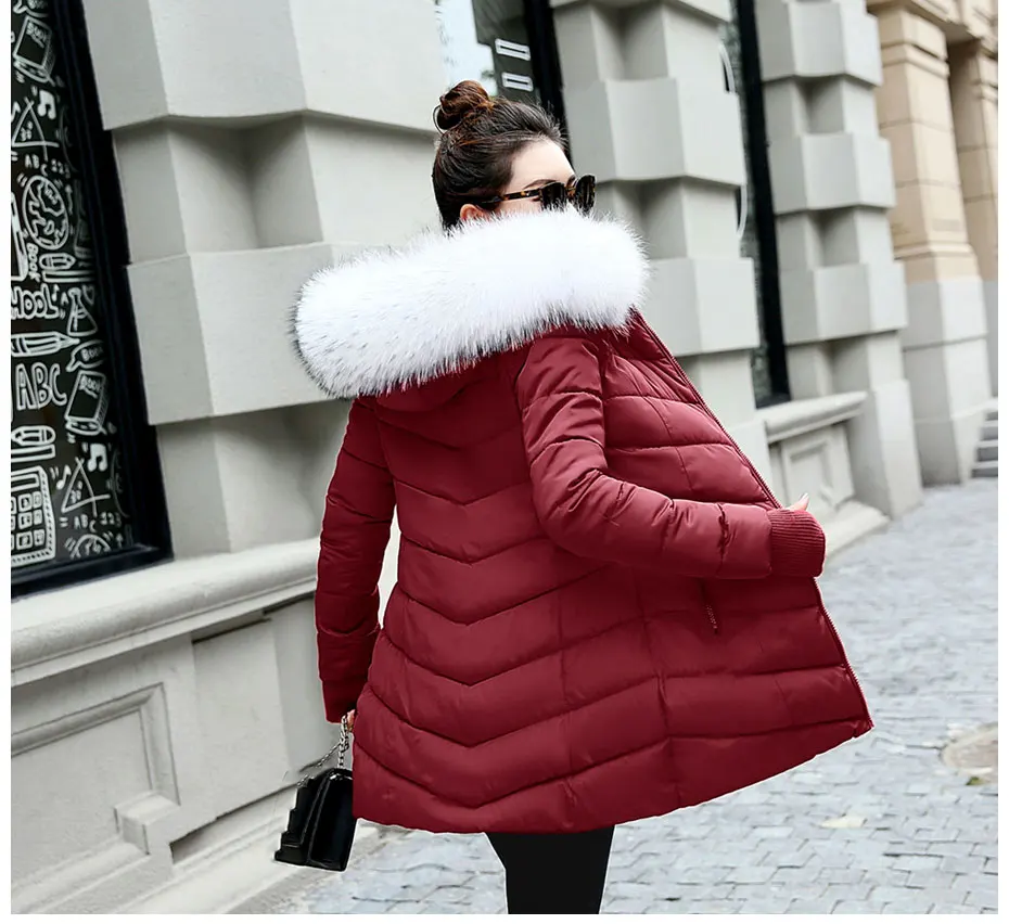 Новинка, модная Длинная зимняя куртка для женщин, тонкое женское пальто, утепленная парка, пуховая хлопковая одежда, красная одежда с капюшоном для студентов