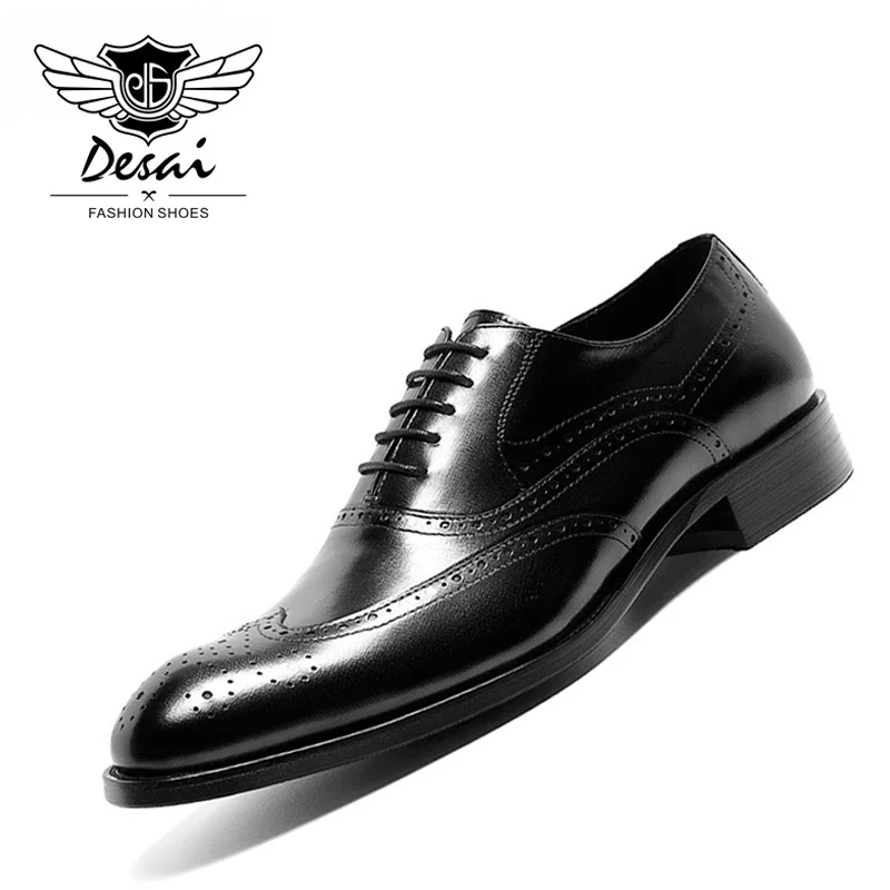 

DESAI 2019 New Genuine Leather Shoes Men's High-end Business Dress Top Layer Cow Leather Shoe Slip-On Causal Shoes Size 37-44