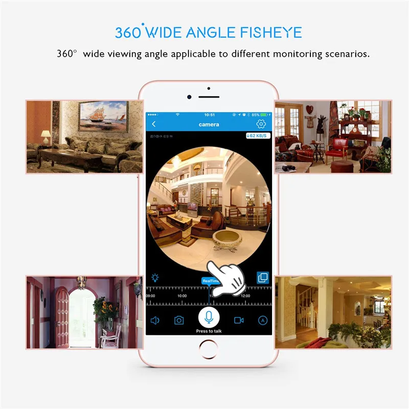 Светодиодный свет лампа Fisheye панорамный 360 градусов HD IP камера, Wi-Fi, P2P ночного видения Камера наблюдения домашней безопасности обнаружения движения