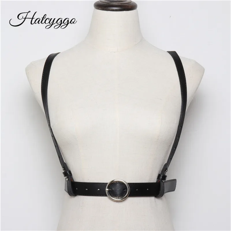 

HATCYGGO Sexy Women Men Leather Belts Punk Harajuku PU Leather Straps Suspenders Belt Bondage Cage Sculpting Slim Body Belt