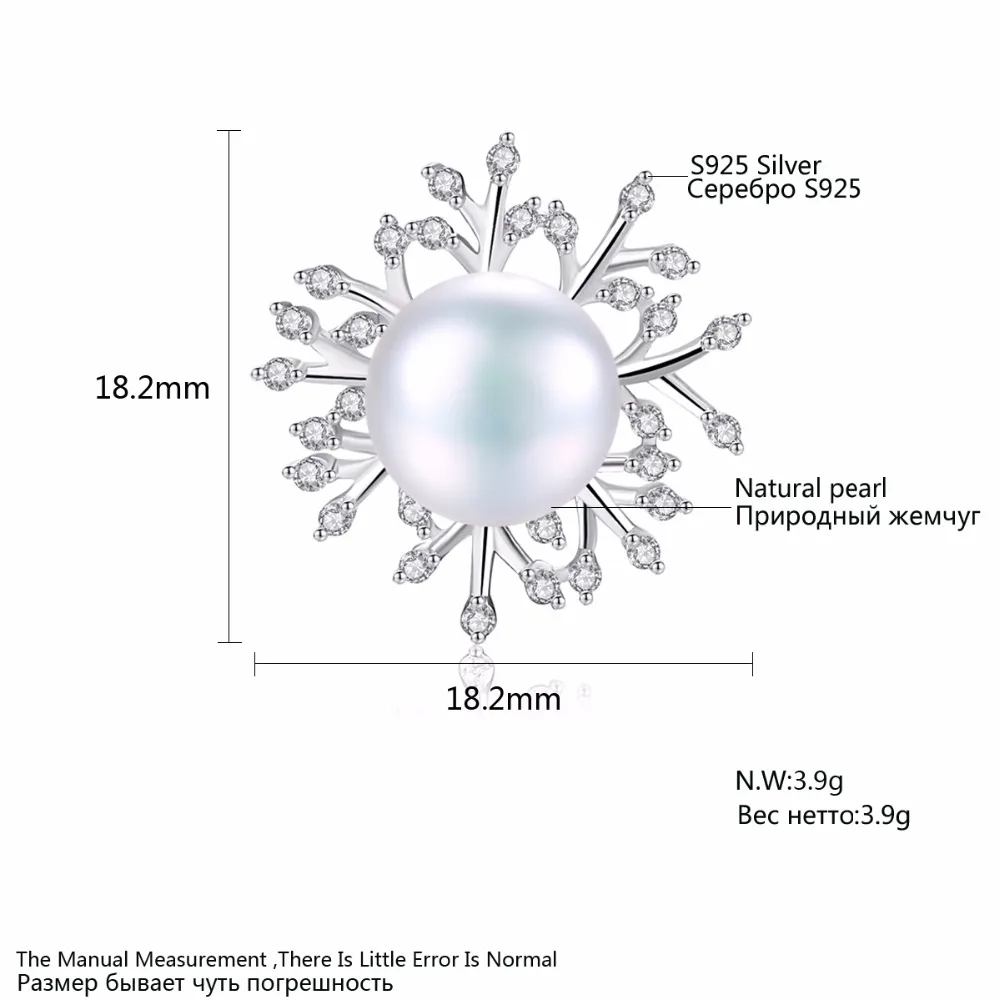 PAG& MAG, классические серьги-гвоздики со снежинками из прозрачного циркония, 925 пробы, серебра, белые серьги с натуральным жемчугом для женщин и девушек, вечерние серьги, подарок
