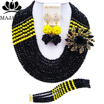 

Majalia Fashion Classic Nigerian Wedding African Jewelery Black Crystal Necklace Bride Jewelry Sets Free Shipping 10CJ0035