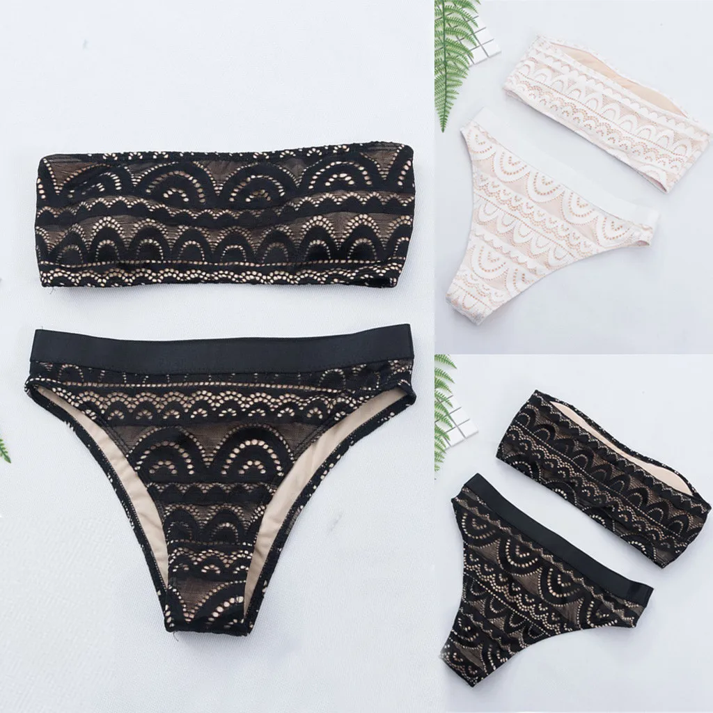

Womail New Lace bikinis Women Push-Up Padded Beach Bikinis Set Swimsuit Swimwear Bikini 2019 Swimsuit Female biquini L30221