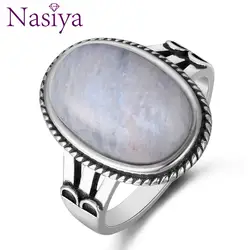 Nasiya новый классический большой 10x17 мм Овальный натуральный высокое качество Moonstones для кольца для женщин 925 серебро тонкой Винтаж ювелирн