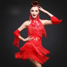 Для женщин с блестками для девочек кисточкой Drancewear девочек Танго Бальные Сальса Латинской платье для танцев с Hsequins Детский костюм для вечеринок Платья с кисточками