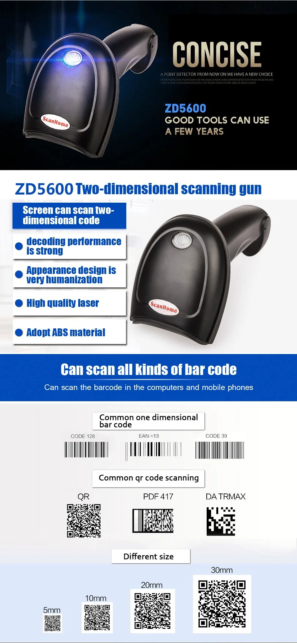 Scanner de Código de Barras Scanner de Código de Leitor de Código de Barras Leitor de Código de qr Supermercado Handheld Interface Usb 2d Zd5600 5 2d handheld scanner de código de leitor