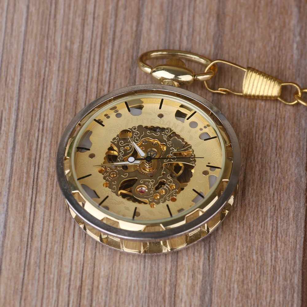 Роскошные Скелет карманные часы Прозрачный открытым лицом Дизайн модные Винтаж Windup элегантный стимпанк Подвеска Брелок Чиан