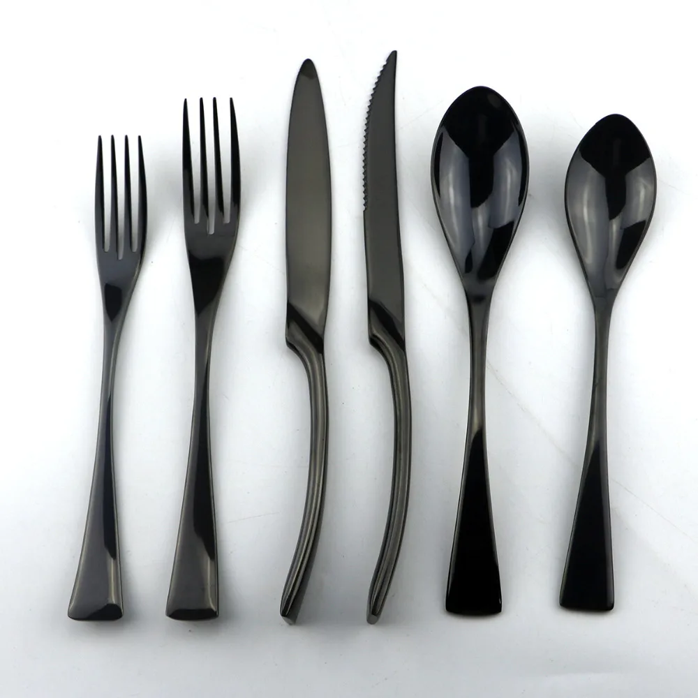 6PCS/Set Stainless Steel Cutlery Set Black Dinnerware Gifts Mirror