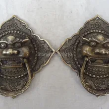 Китай Бронза Феникс дракона Статуя маска Бикси триграмм лев дверной молоток пара