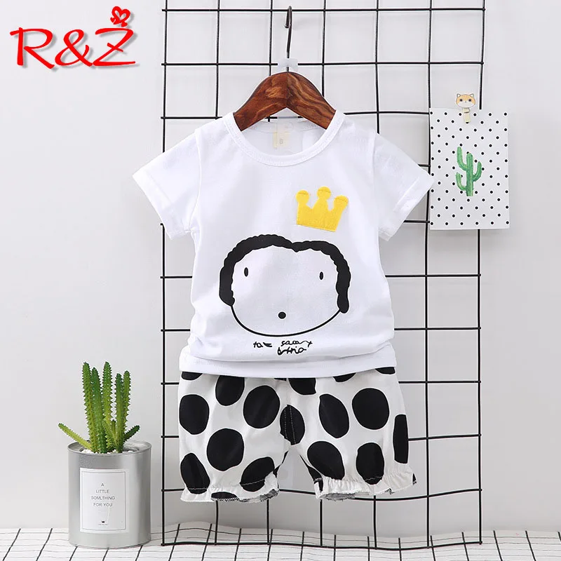 

R&Z children's suit 2019 summer new 1-4 years old short-sleeved boy and girl cotton cartoon t-shirt shorts two-piece
