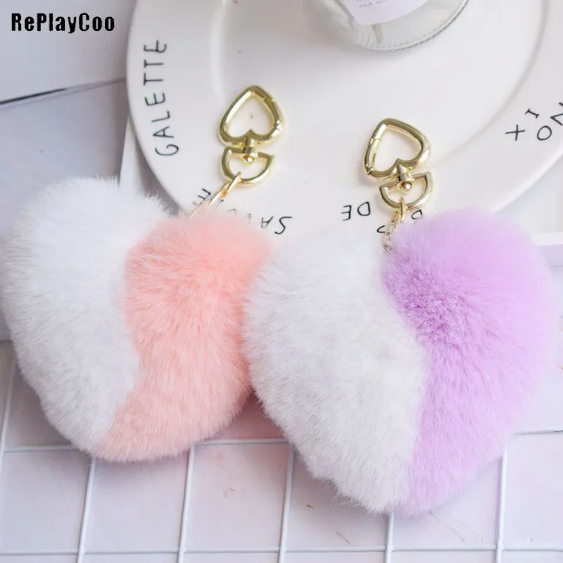 3PCS/LOT Plush Keychains Toys Small Pendant Soft Doll Imitation Rabbit Fur Stuffed 11cm Heart Fur Ball By Phone Bags Gift GMR124