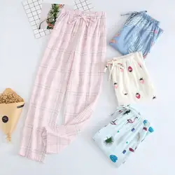 Женские хлопковые пижамы повседневные свободные брюки для сна Женская 100% газовая пижама и брюки из хлопка одежда для сна клетчатая одежда
