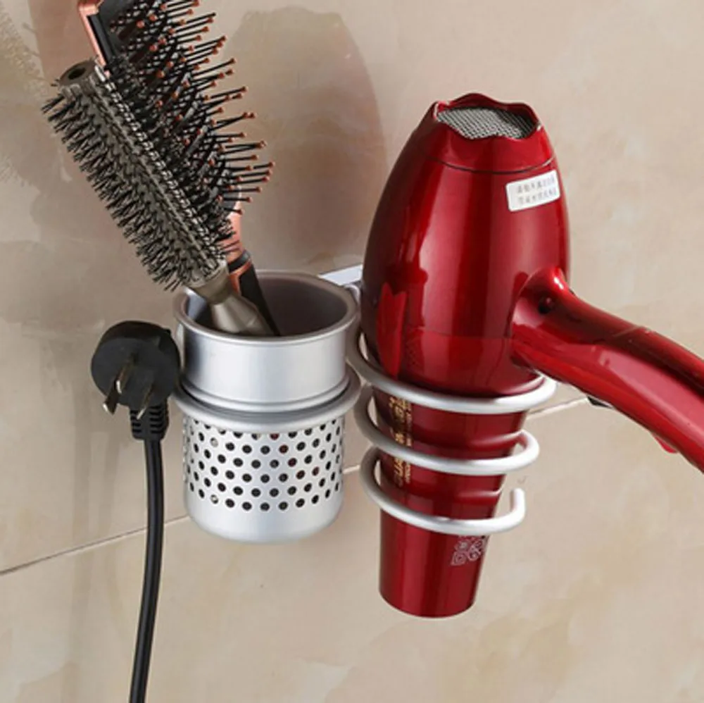 Hair Dryer Comb Holder Rack Metal Wall Mount Bathroom Shelf Hairdryer