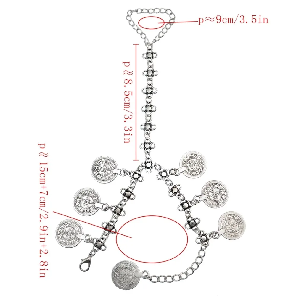 Богемные серебряные браслеты с монетами для женщин, Цветочный браслет с бусинами, цыганский этнический Племенной фестиваль, индийские ювелирные изделия, турецкий