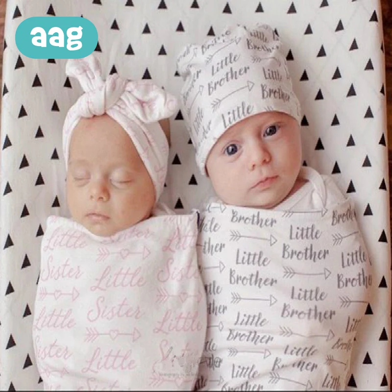 

AAG Print Baby Sleeping Bag Hair Band Hat Set Cocoon Type Swaddle Brother and Sister Sleep Sack Newborn Sleeping Bag 0-3M 0