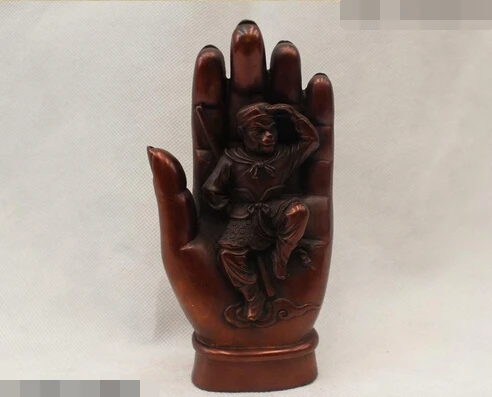 

free 6"Chinese Buddhism Pure Bronze Sun Wukong Goddess Buddha Hand Statue fast