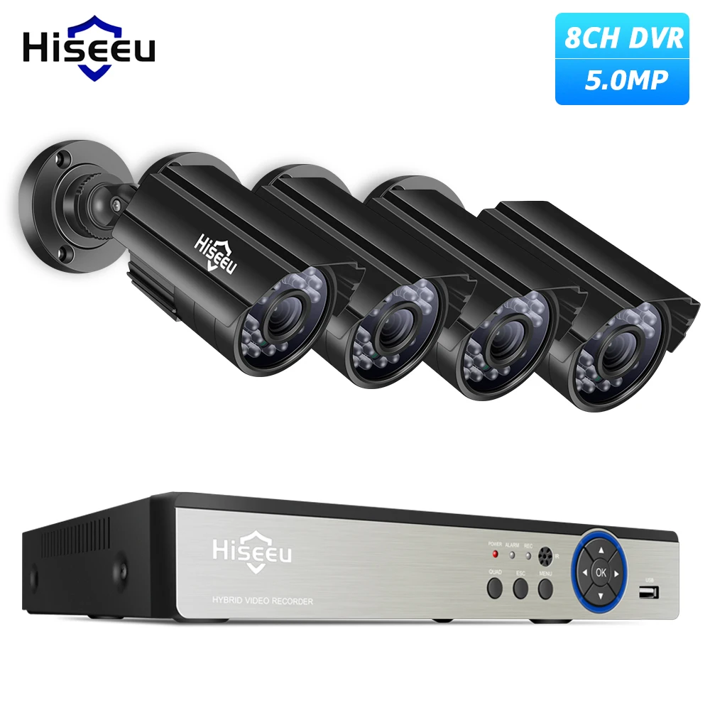 Hiseeu 8CH система камеры видеонаблюдение 4 шт. 4MP Открытый Всепогодный Безопасности